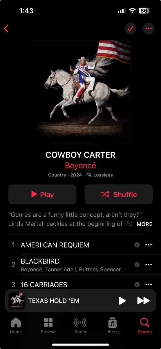 Screenshot of Beyoncés latest album drop, Cowboy Carter